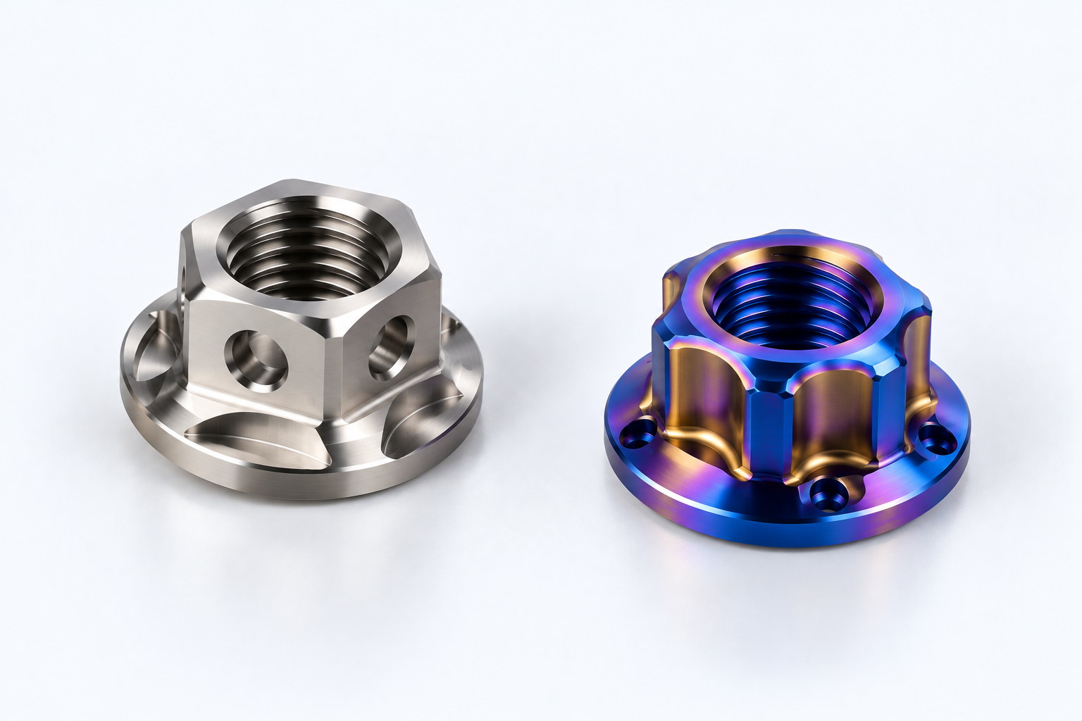 Custom titanium nuts with non-standard flanged designs