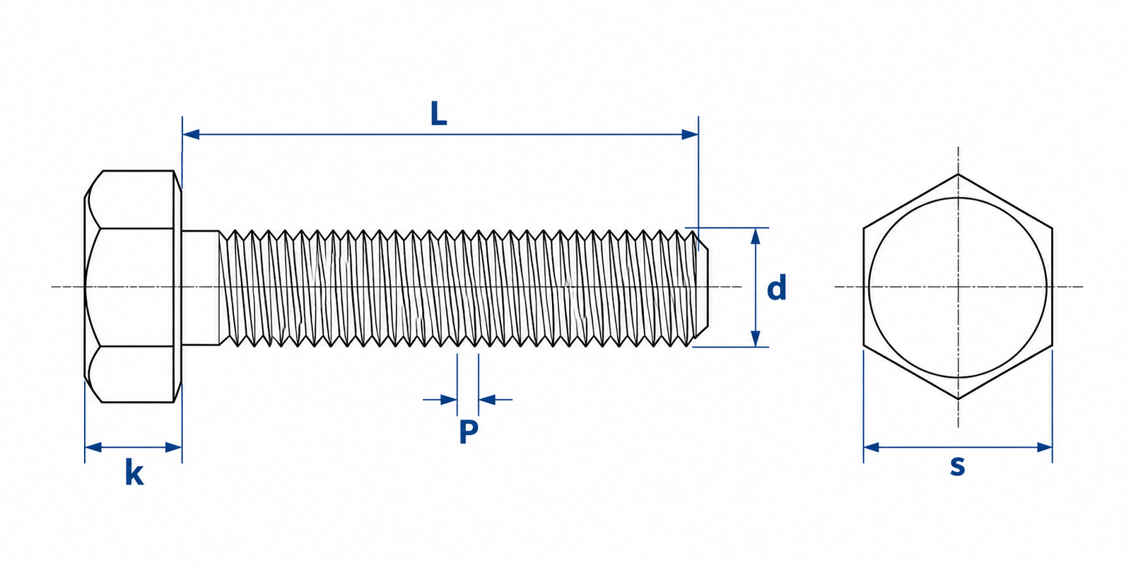 Titanium Hex Bolt Dimensional Diagram