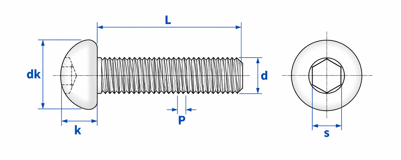 Titanium Button Head Socket Bolt Dimensional Diagram