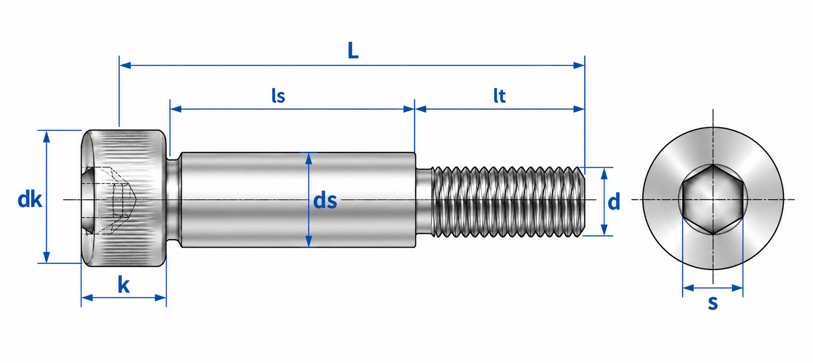 Titanium Shoulder Bolt Dimensional Diagram