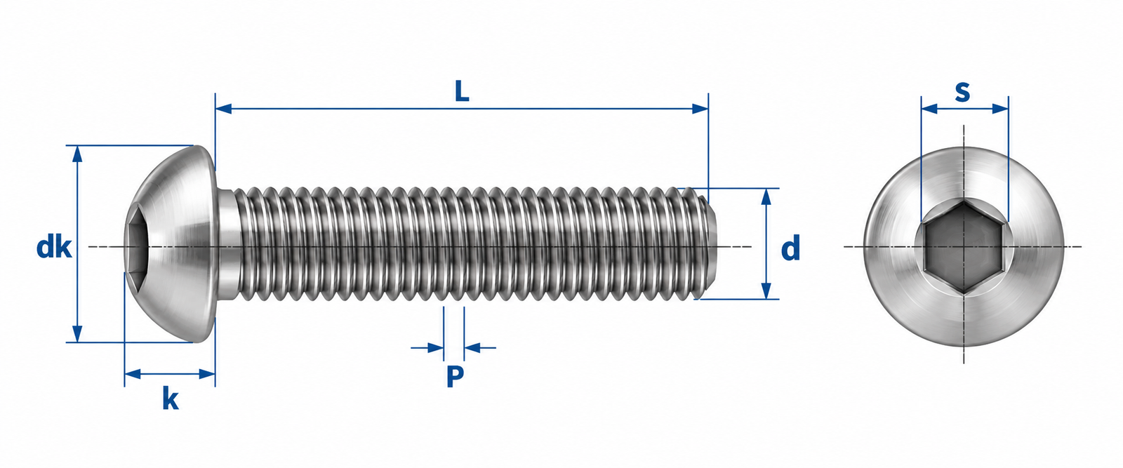 Titanium Button Head Screw Dimensional Diagram