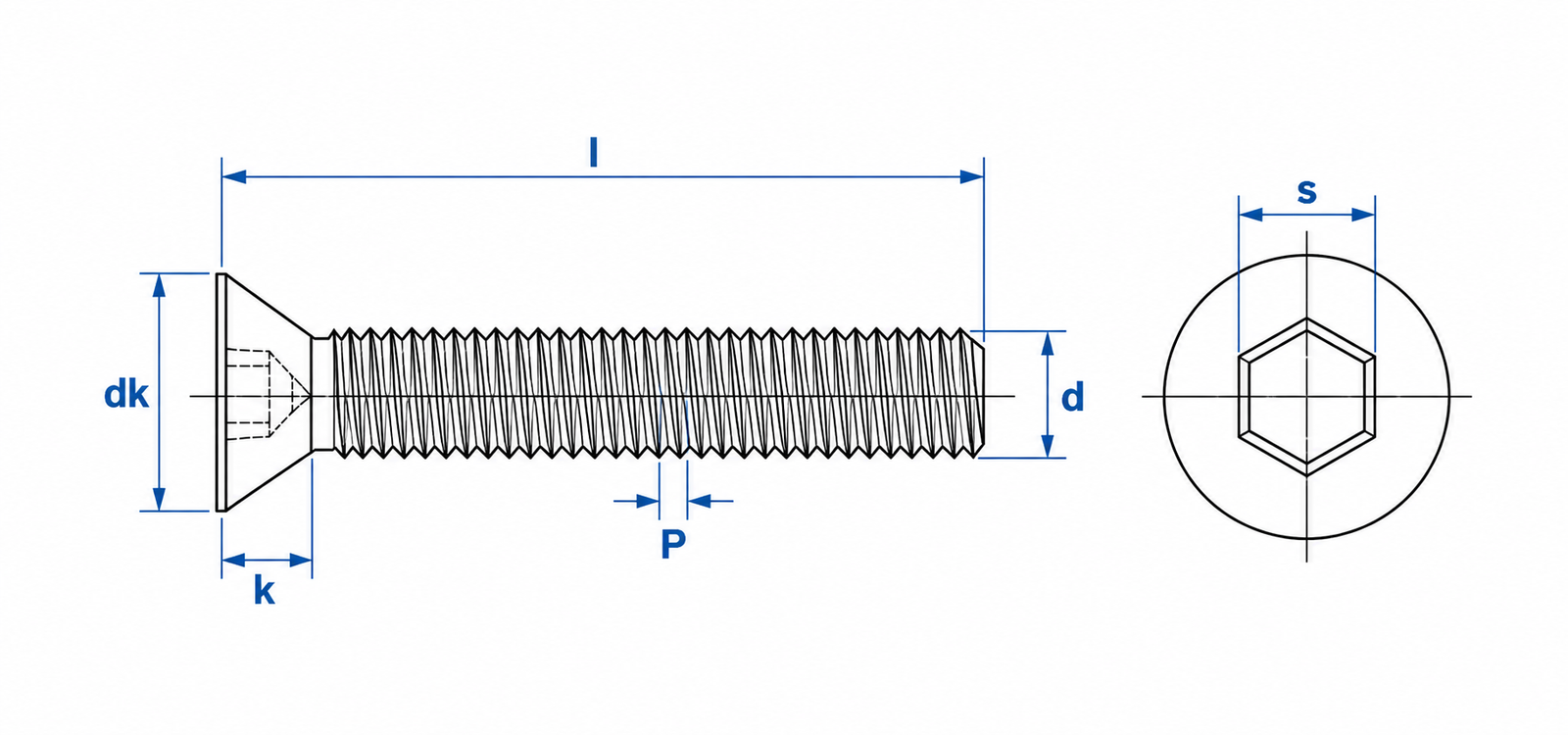 Titanium Countersunk Screw Dimensional Diagram