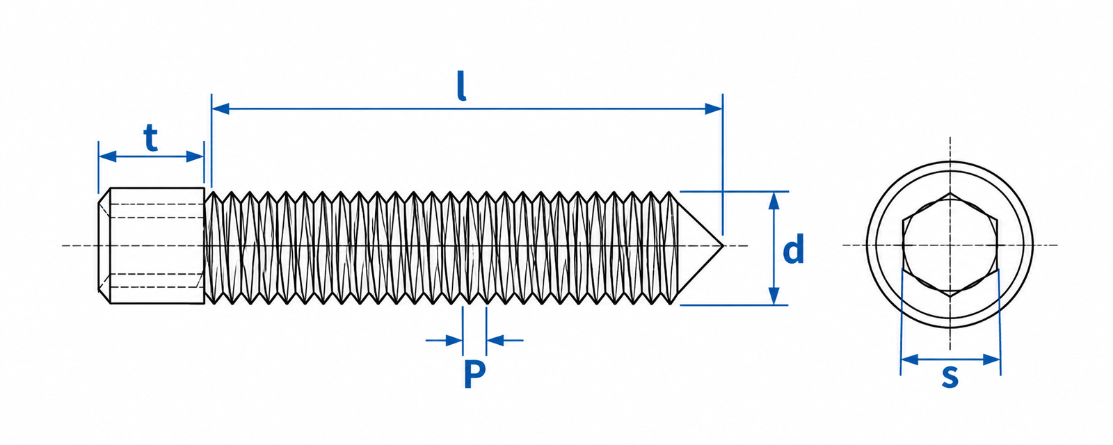 Titanium Set Screw Dimensional Diagram