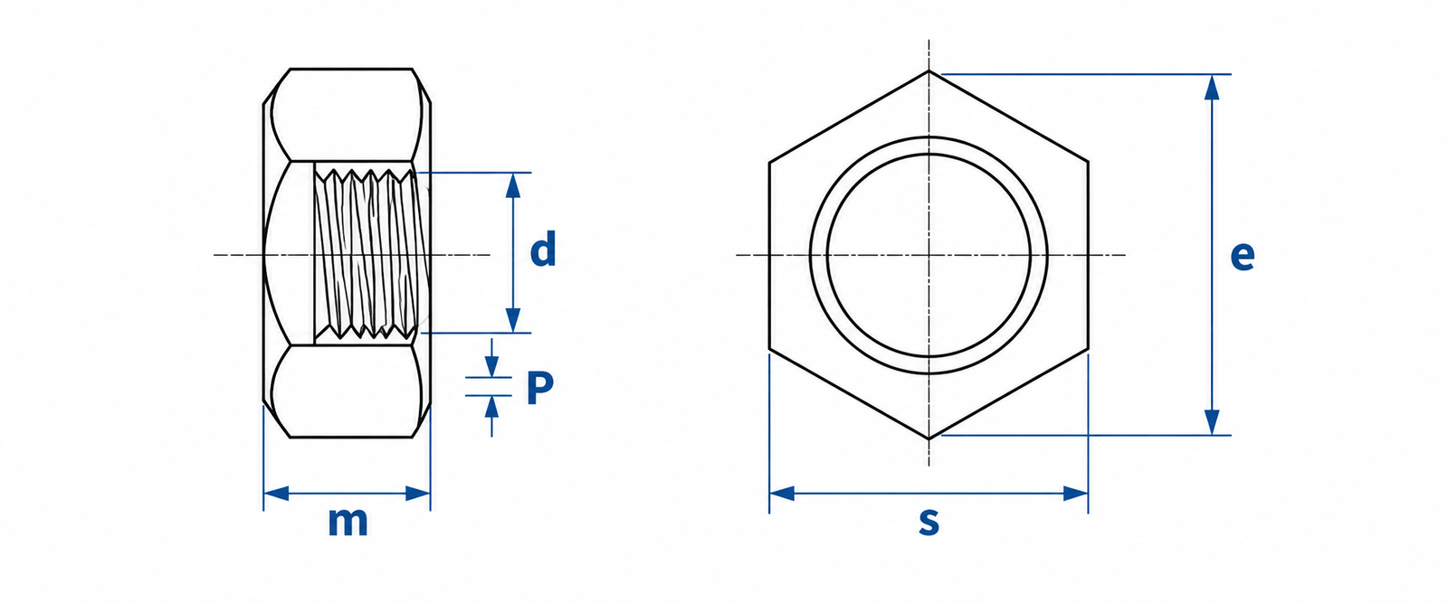 Titanium Hex Nut Dimensional Diagram