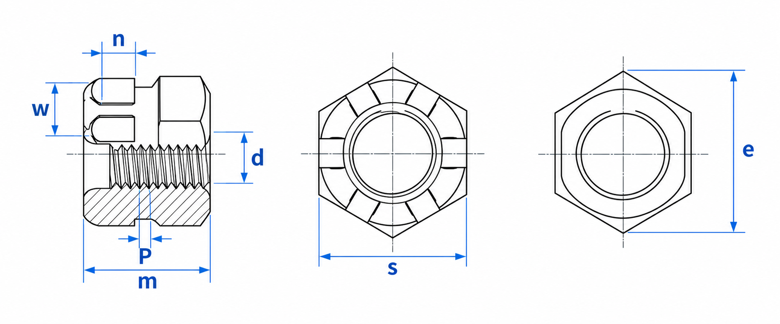 Titanium Castle Nut Dimensional Diagram
