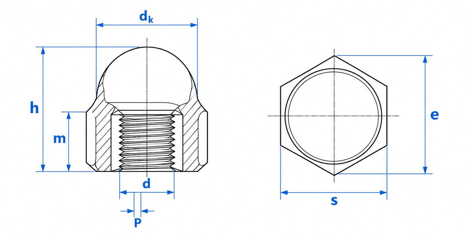 Titanium Cap Nut Dimensional Diagram