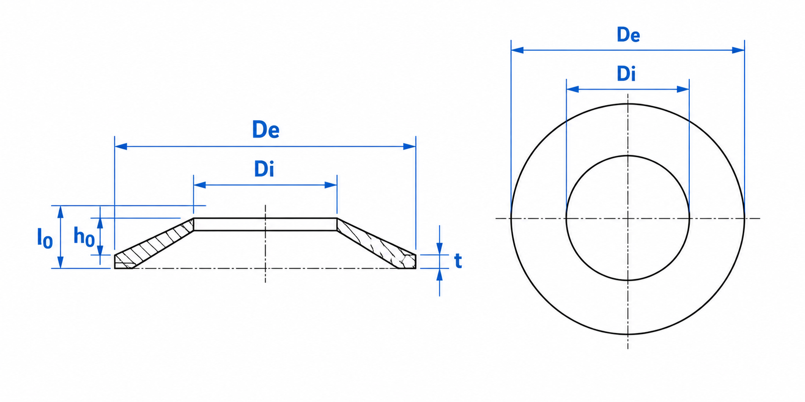 Titanium Belleville Washer Dimensional Diagram