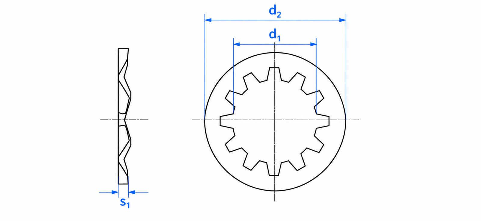 Titanium Internal Tooth Lock Washer Dimensional Diagram