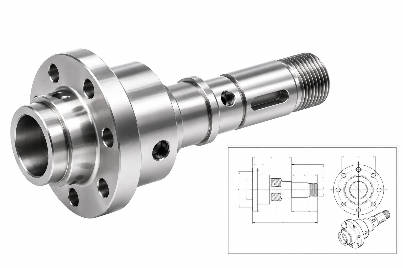 Custom Titanium CNC Turned Part with Technical Drawing