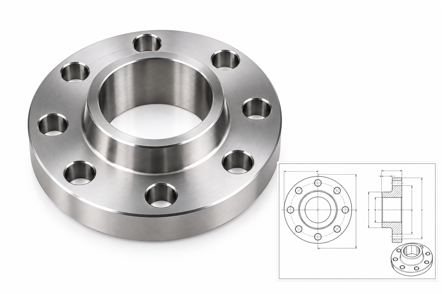 Custom Titanium Flange with Technical Drawing