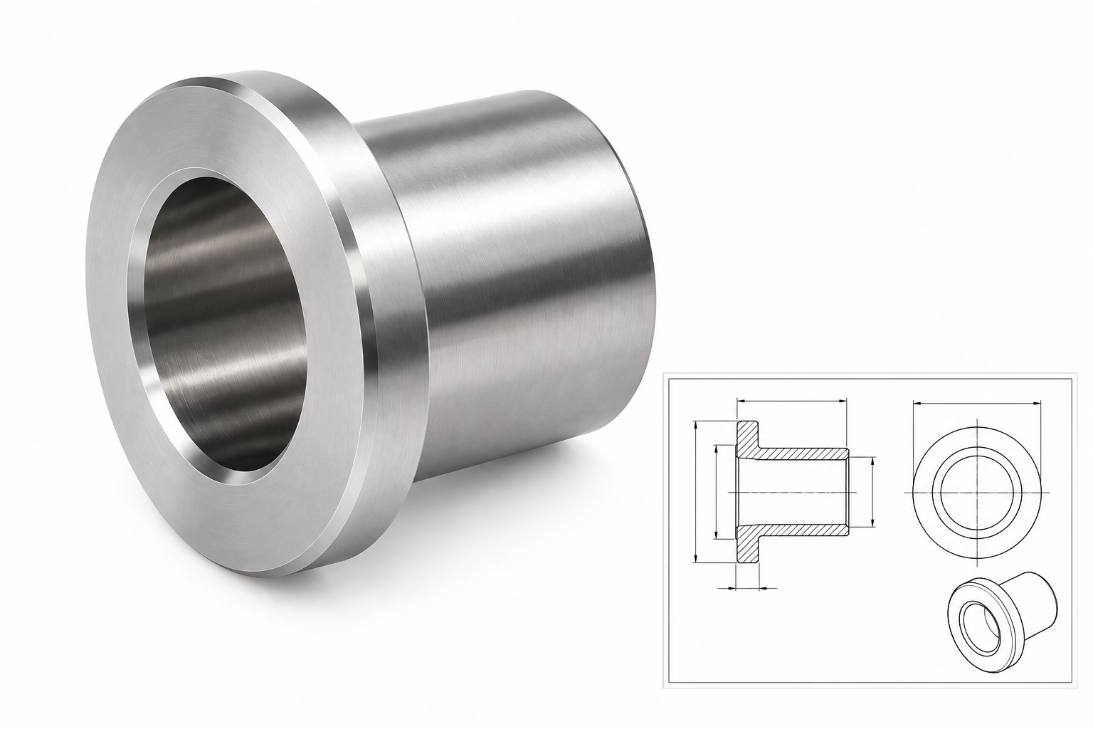 Custom Titanium Bushing with Technical Drawing