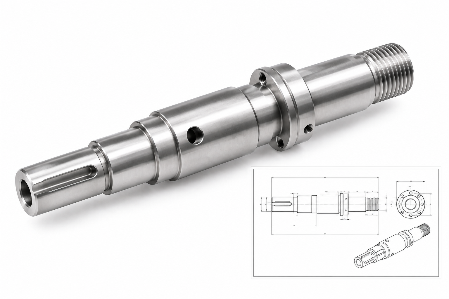 Custom Titanium Shaft with Technical Drawing