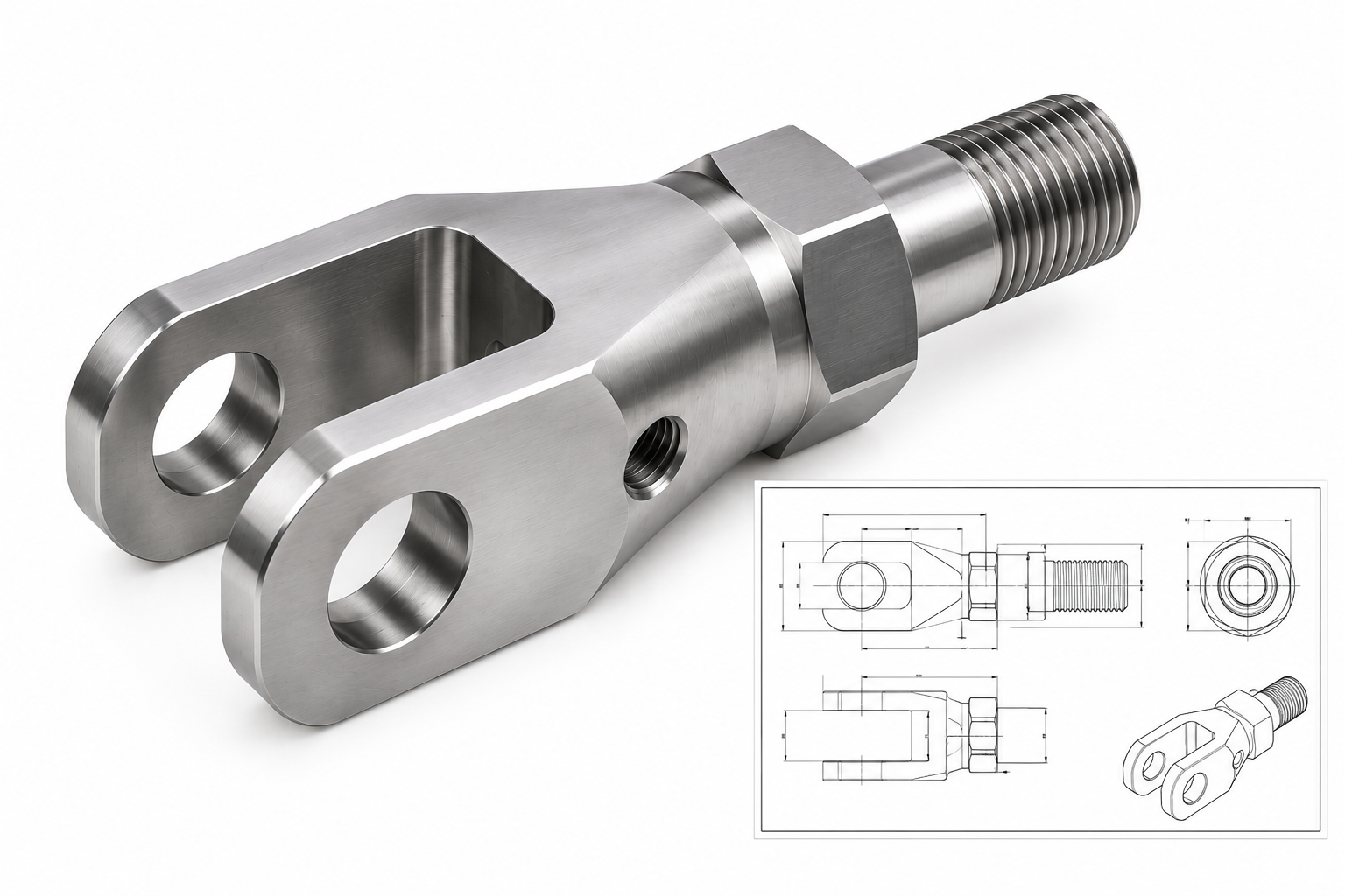 Custom Titanium Connector with Technical Drawing