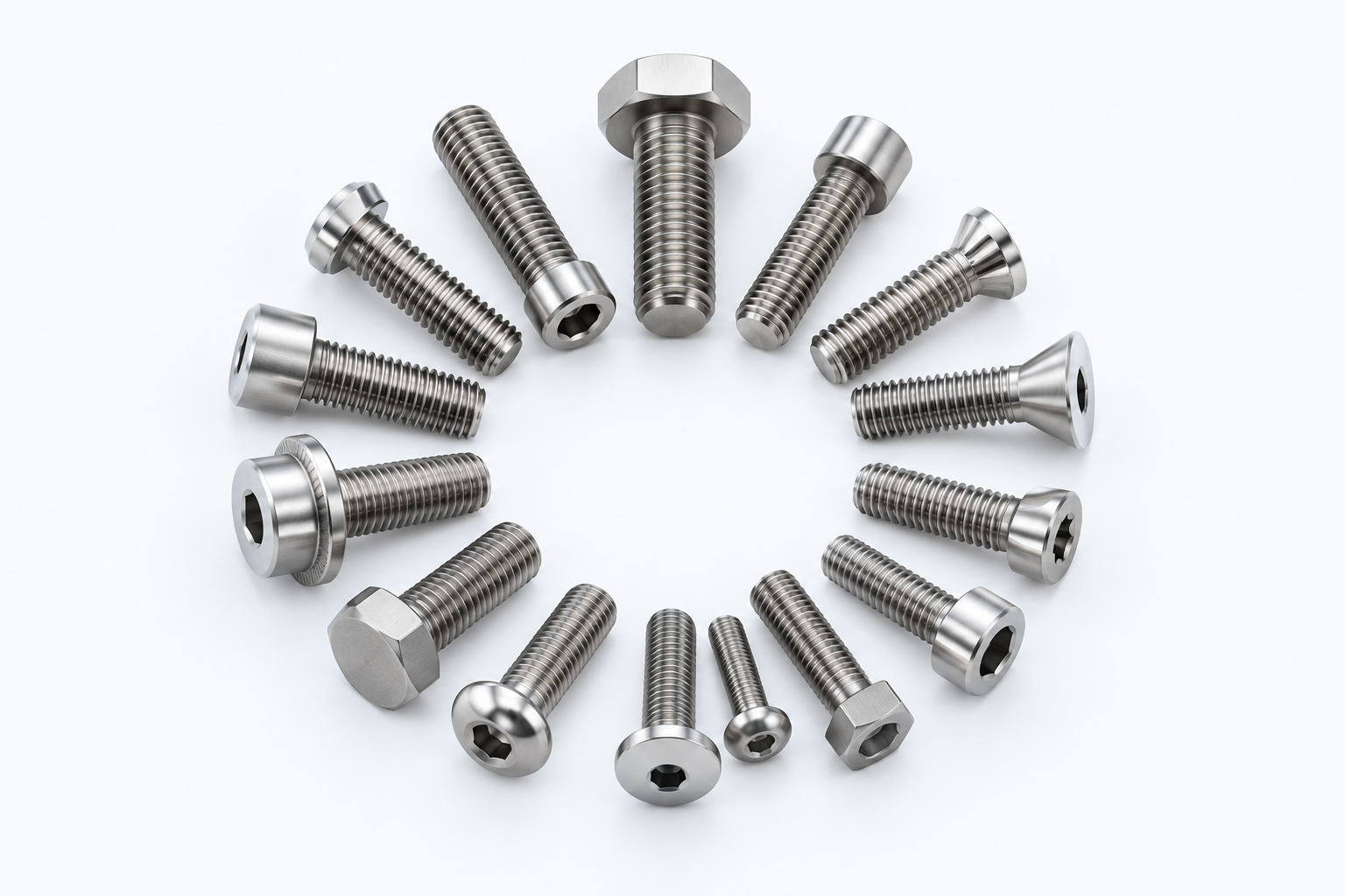 Various titanium bolt types for industrial applications
