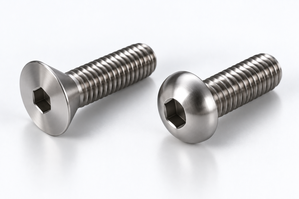 Titanium screws with countersunk and button head designs