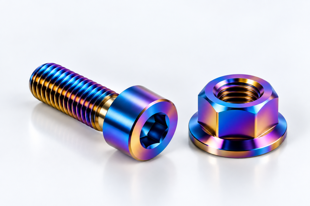 Anodized titanium fasteners in multiple colors