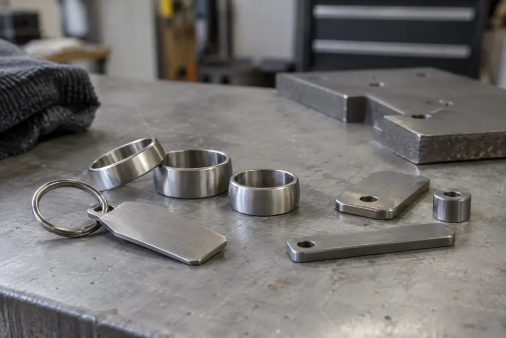 Titanium rings, keyring and accessory blanks — generated application illustration